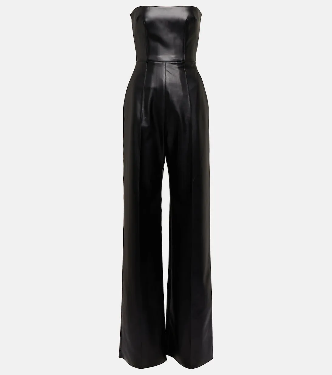 ALEX PERRY Faux Leather Strapless Jumpsuit, Black