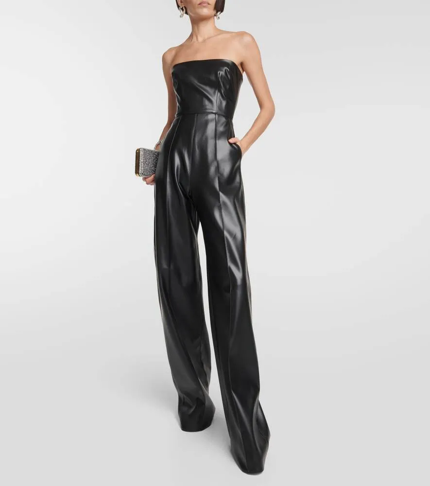 ALEX PERRY Faux Leather Strapless Jumpsuit, Black