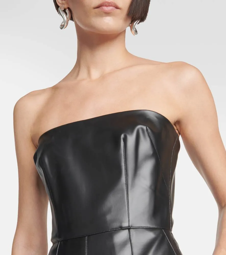 ALEX PERRY Faux Leather Strapless Jumpsuit, Black