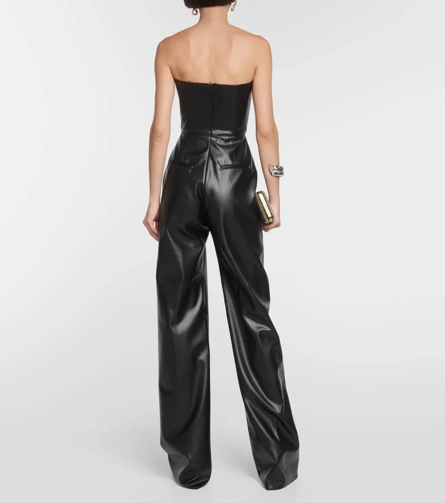 ALEX PERRY Faux Leather Strapless Jumpsuit, Black