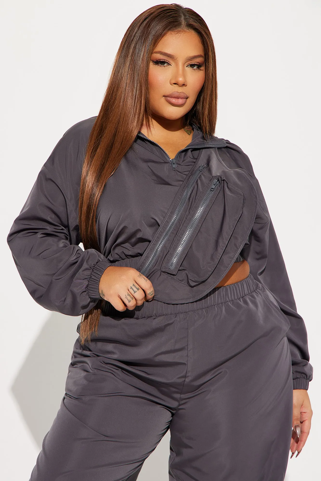 Always Ready To Go Windbreaker Pant Set - Charcoal