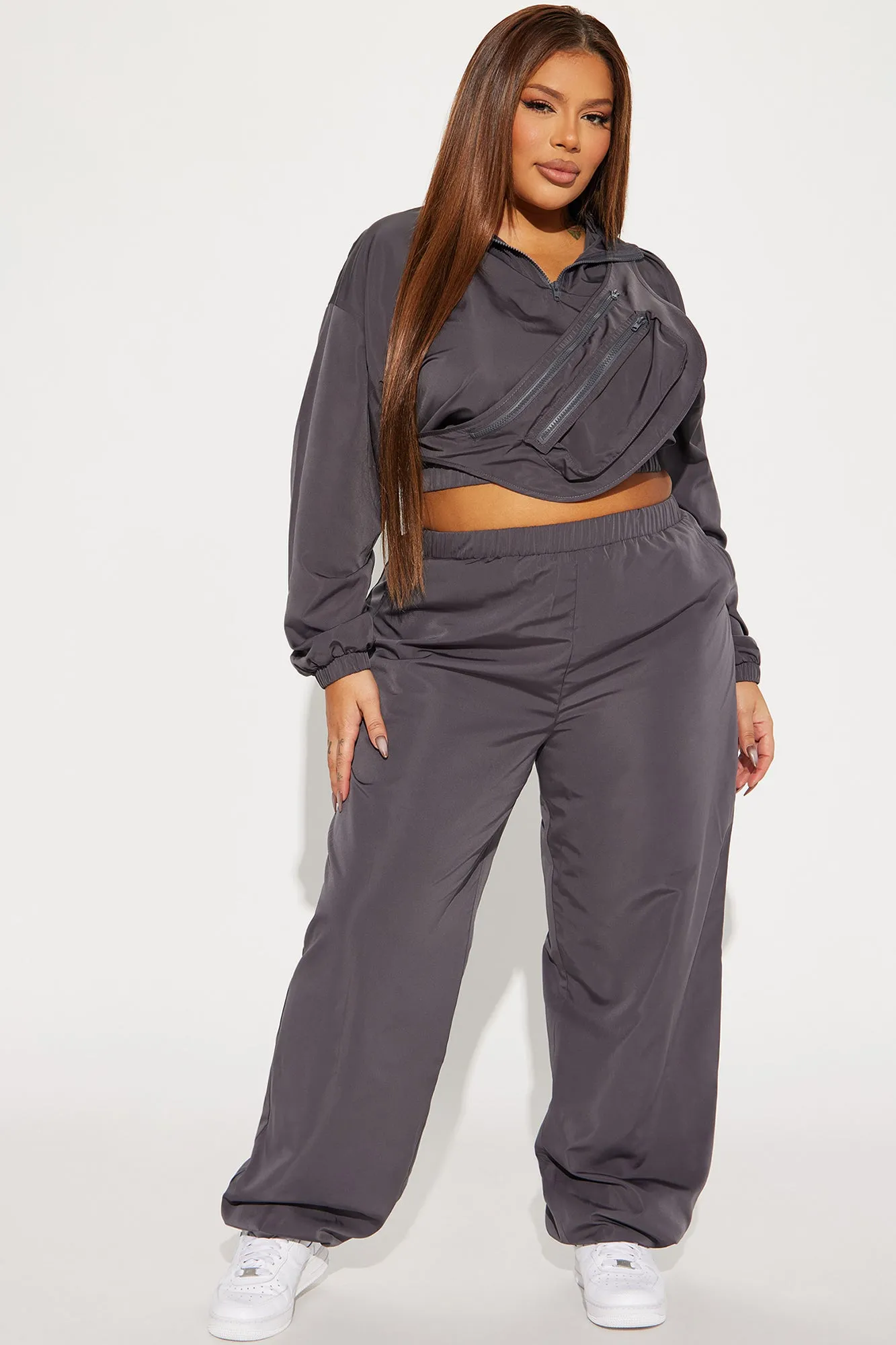 Always Ready To Go Windbreaker Pant Set - Charcoal