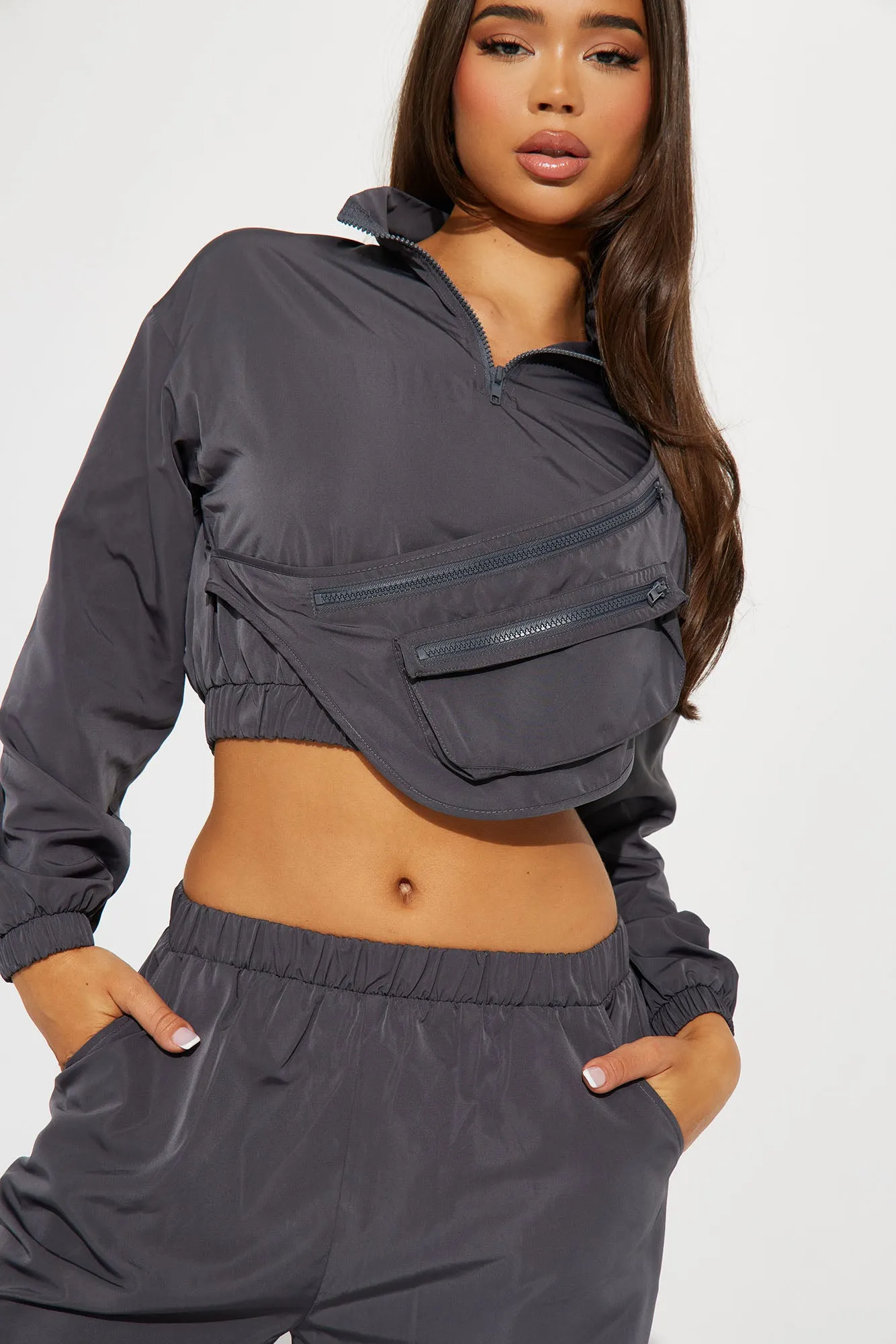 Always Ready To Go Windbreaker Pant Set - Charcoal