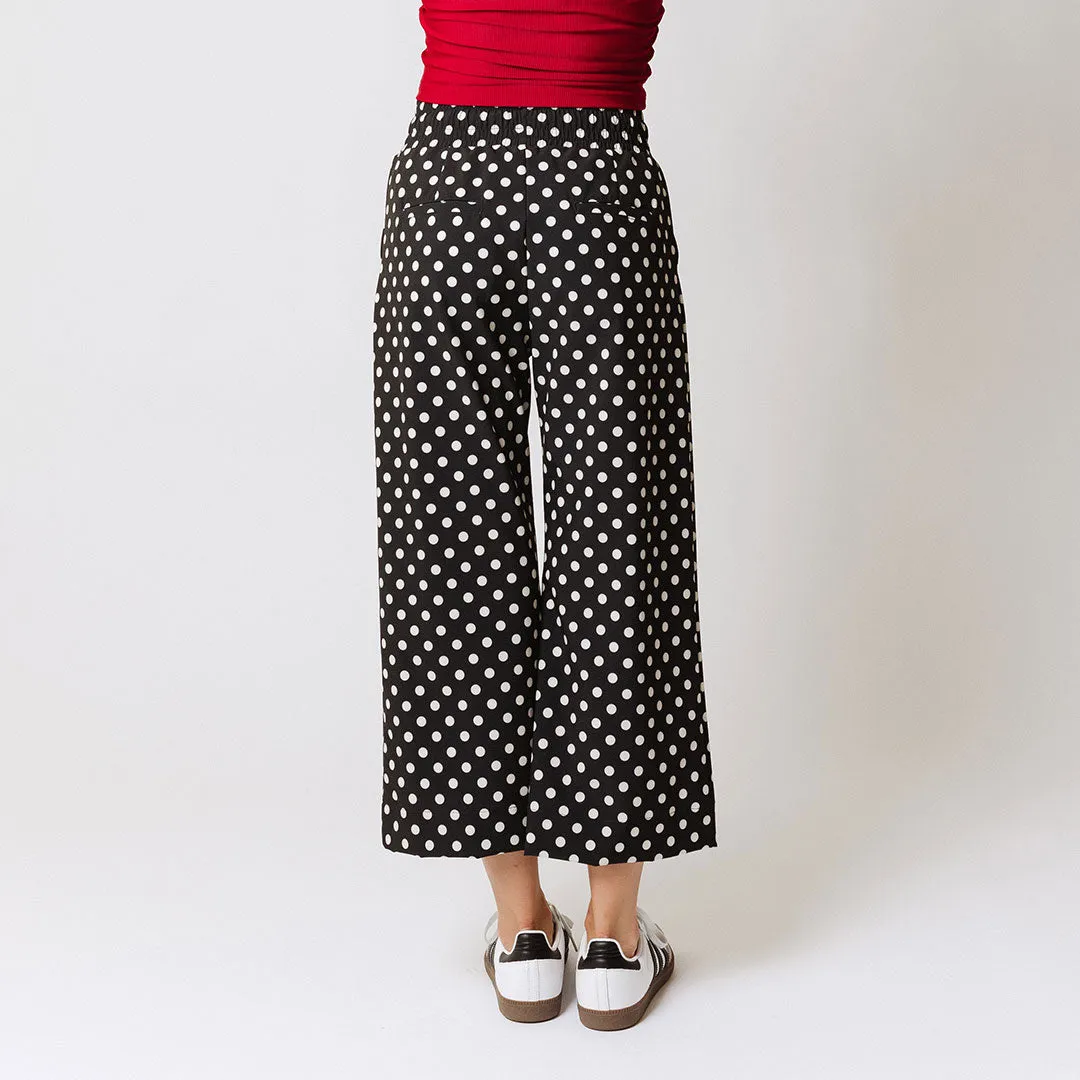 Audrey Wide Leg Pants, Black Polka Dot