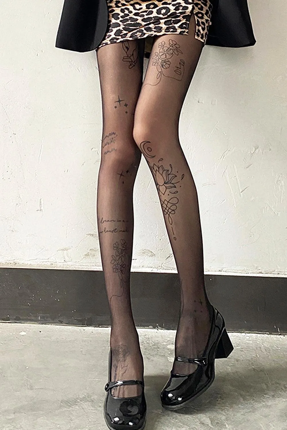 benpaolv Soft Grunge Tattoo Black Translucent Tights