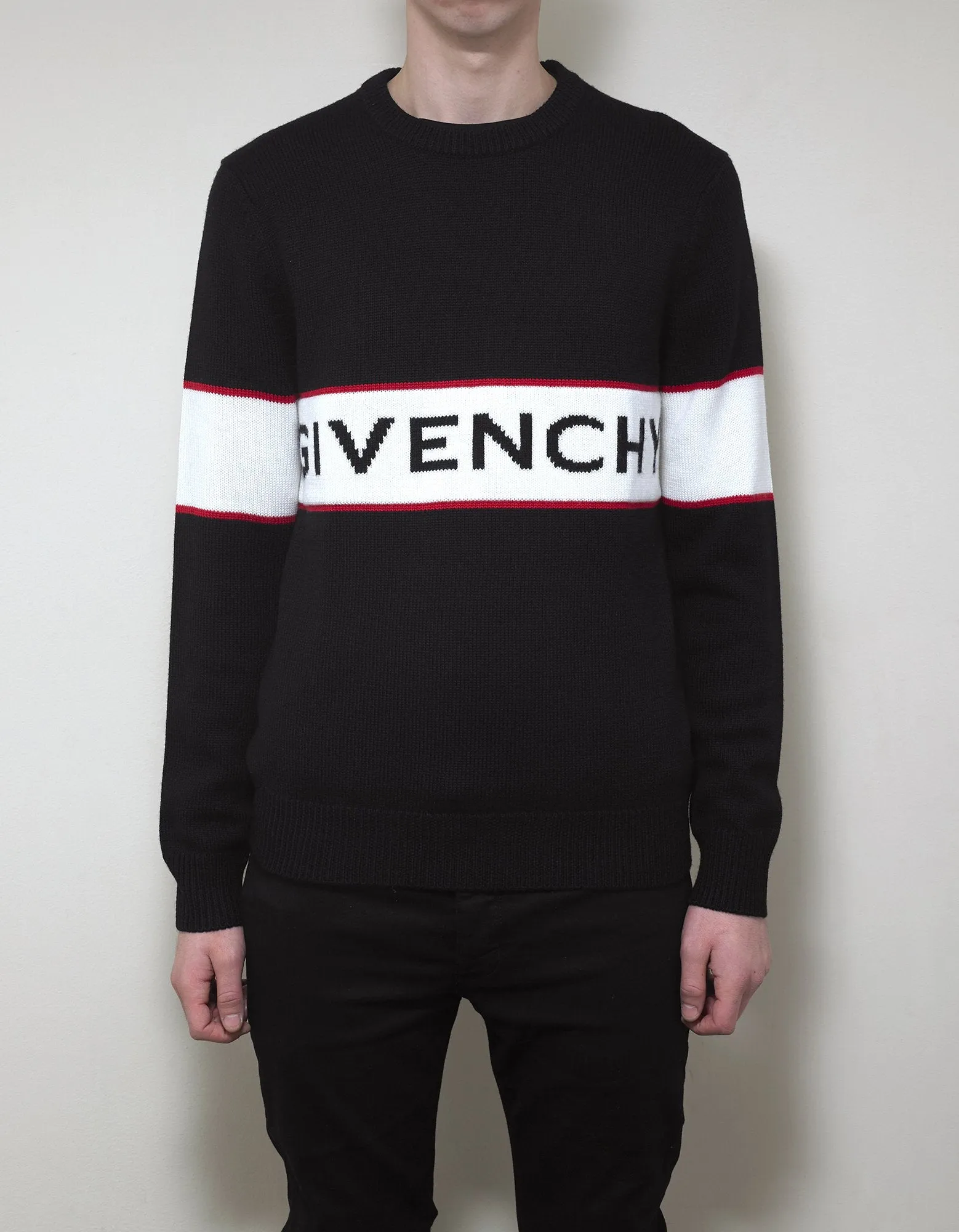 Black Logo Panel Thick Wool Sweater