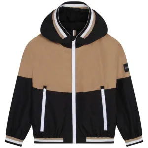 Boys Brown Striped Hooded Windbreaker