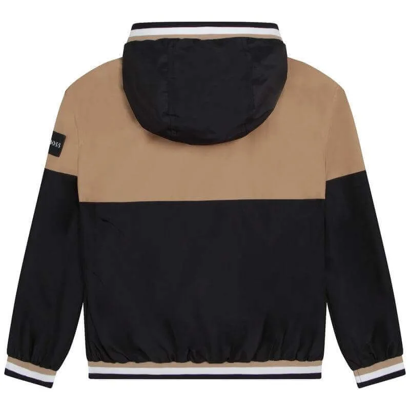 Boys Brown Striped Hooded Windbreaker