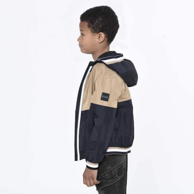 Boys Brown Striped Hooded Windbreaker