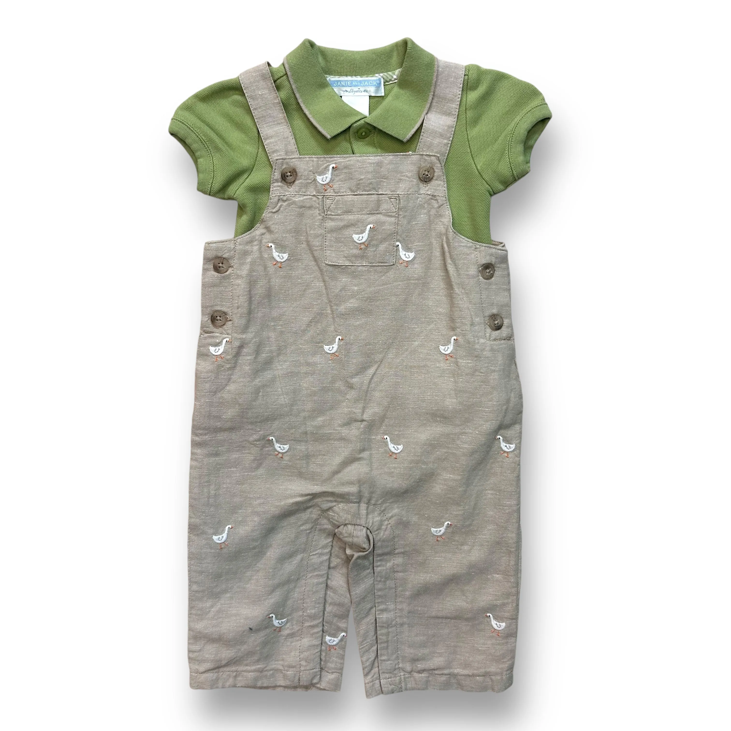 Boys Janie and Jack Size 3-6 Months Two Piece Polo & Overalls Outfit