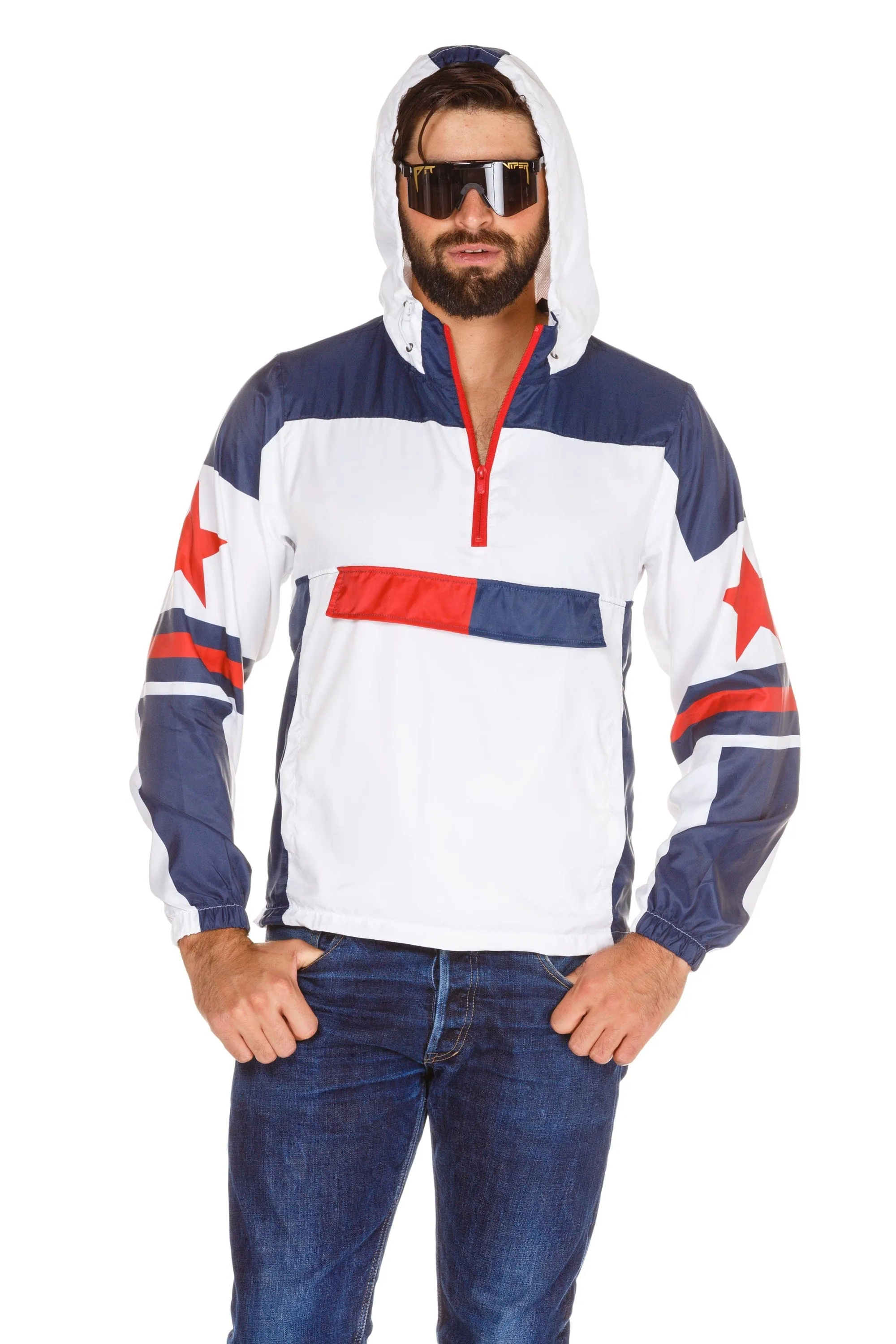 Break Some Wind | Red, White, & Blue Quarter Zip Windbreaker Jacket