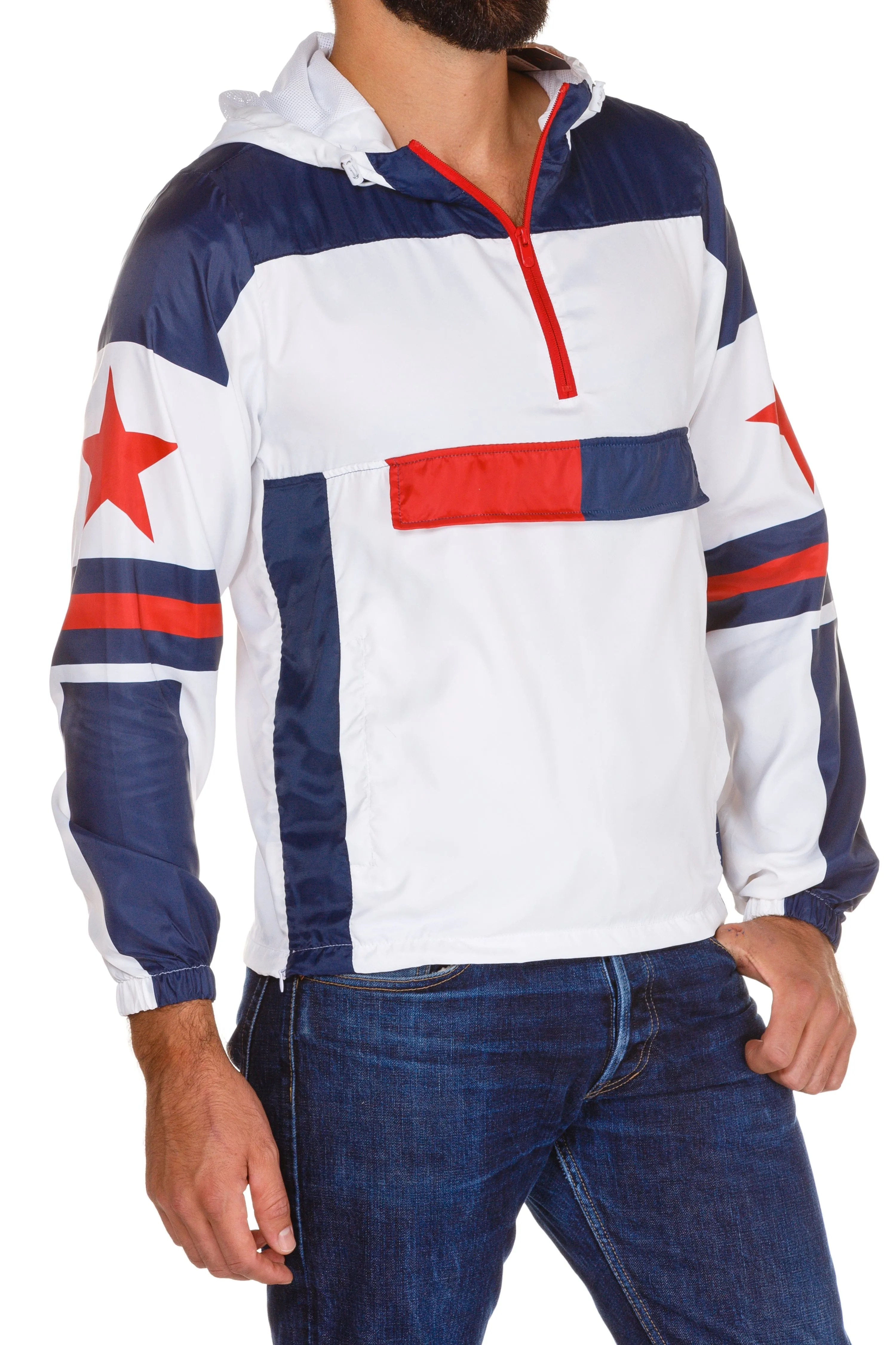 Break Some Wind | Red, White, & Blue Quarter Zip Windbreaker Jacket