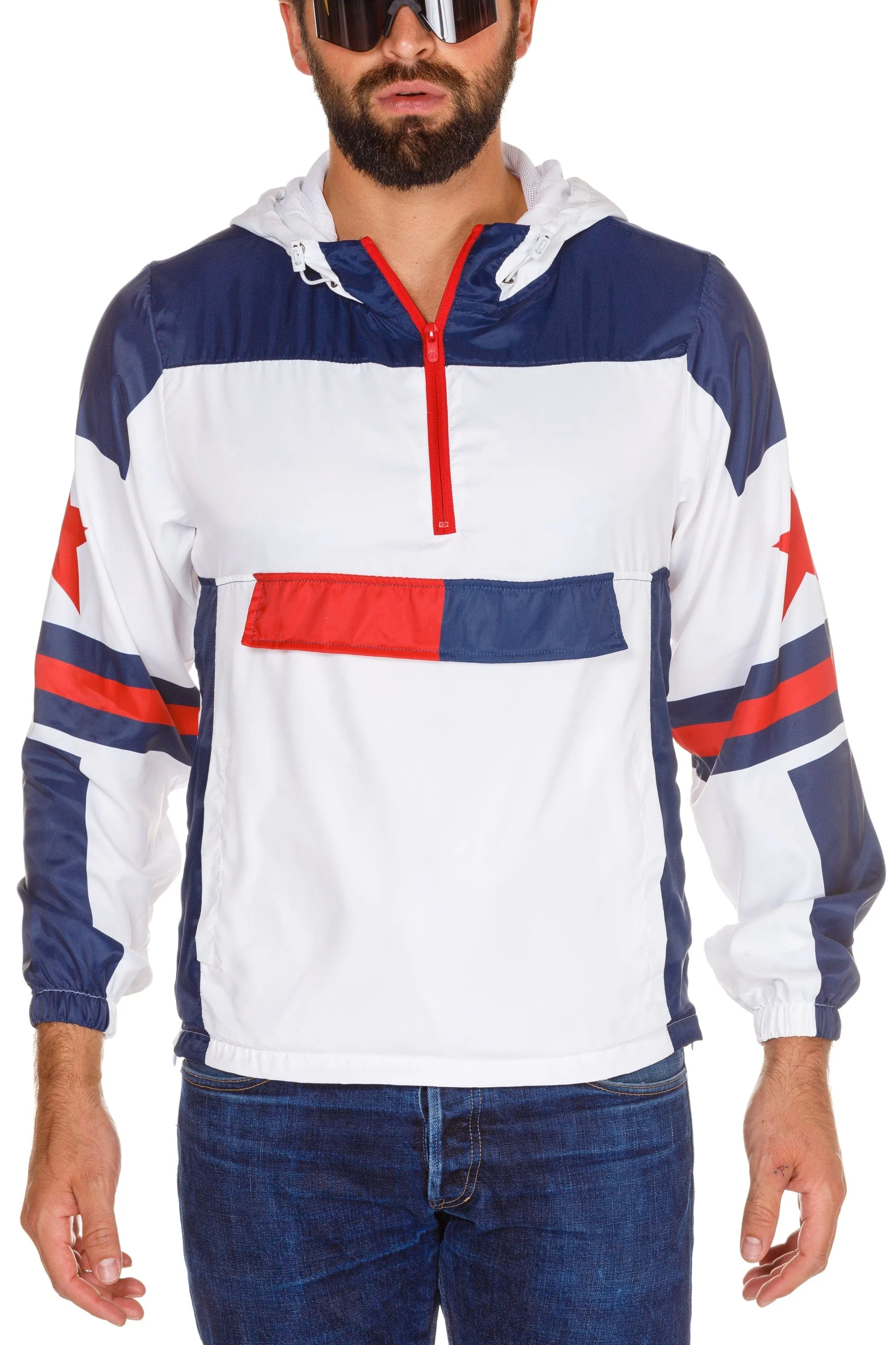 Break Some Wind | Red, White, & Blue Quarter Zip Windbreaker Jacket