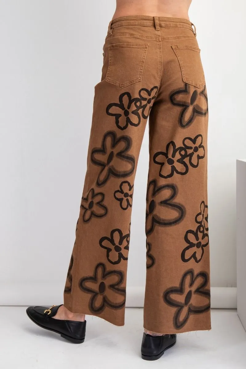 Brown Floral Jeans