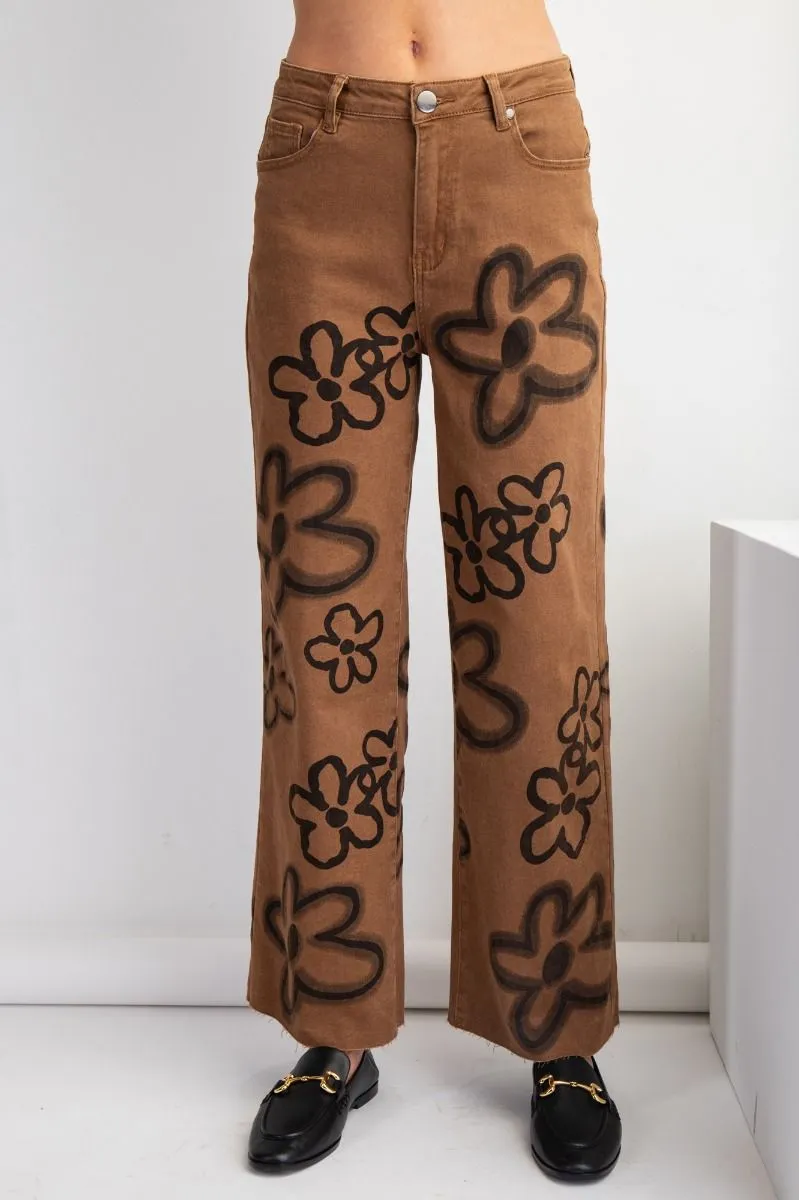 Brown Floral Jeans