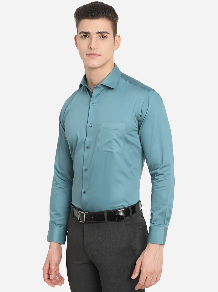 Cadet Blue Solid Slim Fit Formal Shirt | Greenfibre