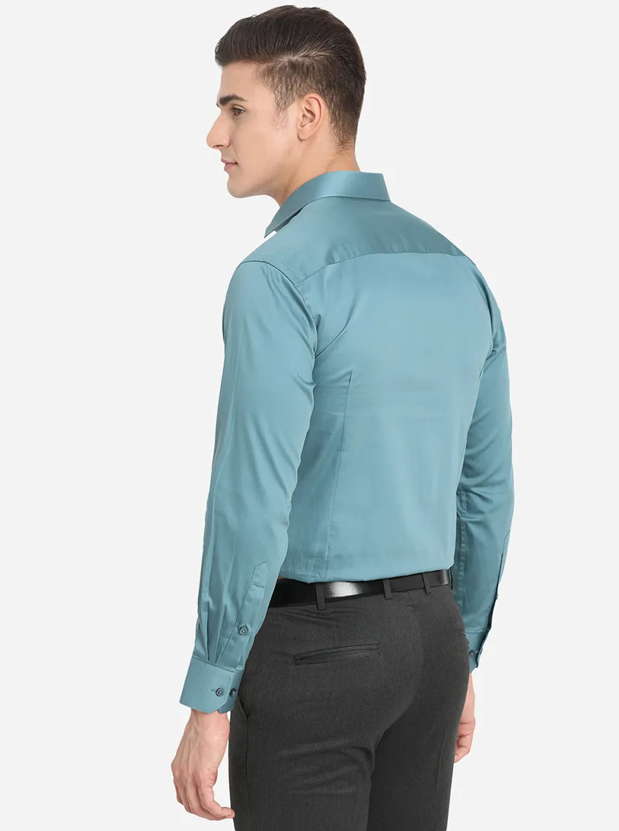 Cadet Blue Solid Slim Fit Formal Shirt | Greenfibre