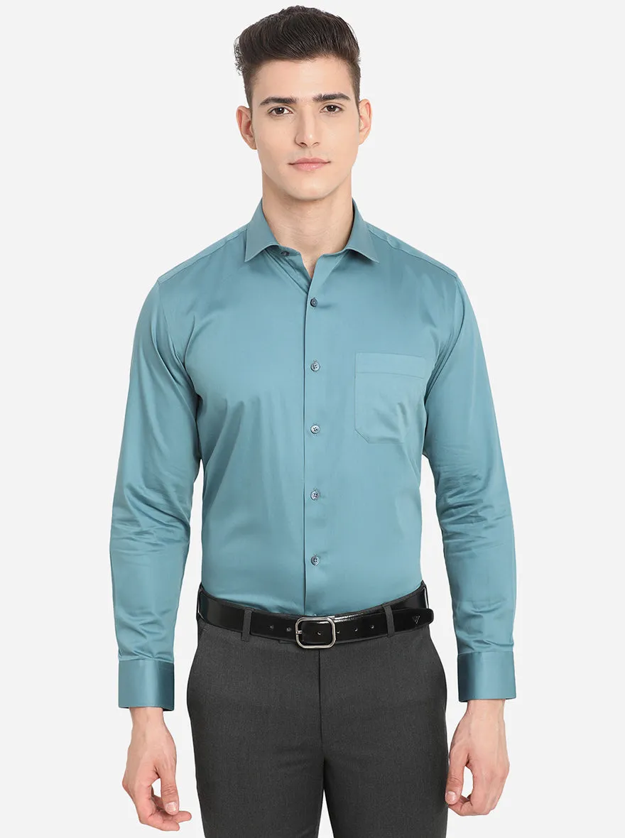 Cadet Blue Solid Slim Fit Formal Shirt | Greenfibre