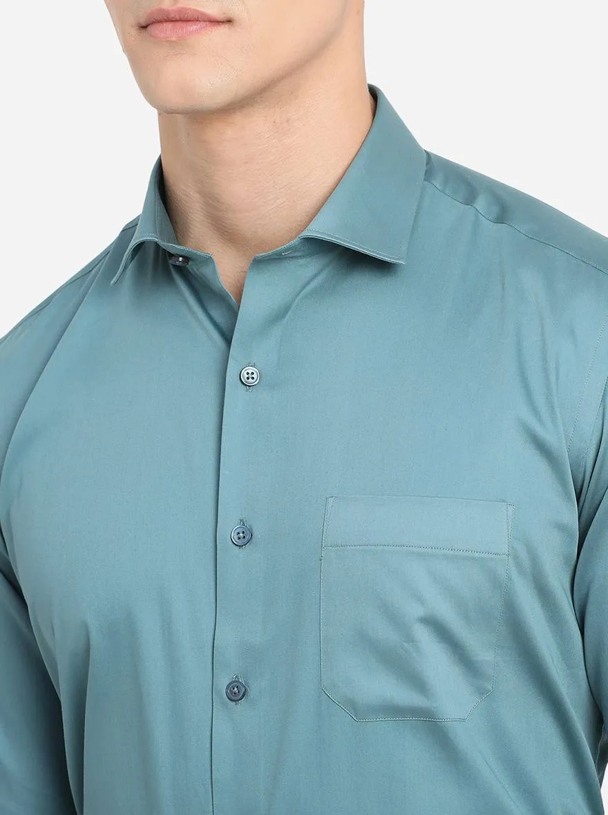 Cadet Blue Solid Slim Fit Formal Shirt | Greenfibre