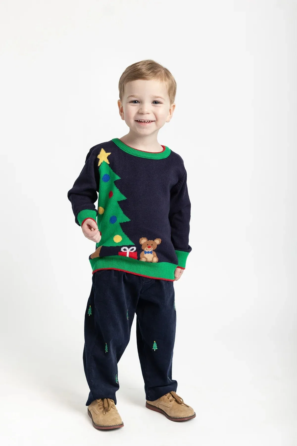 Christmas Tree Embroidered Corduroy Pants