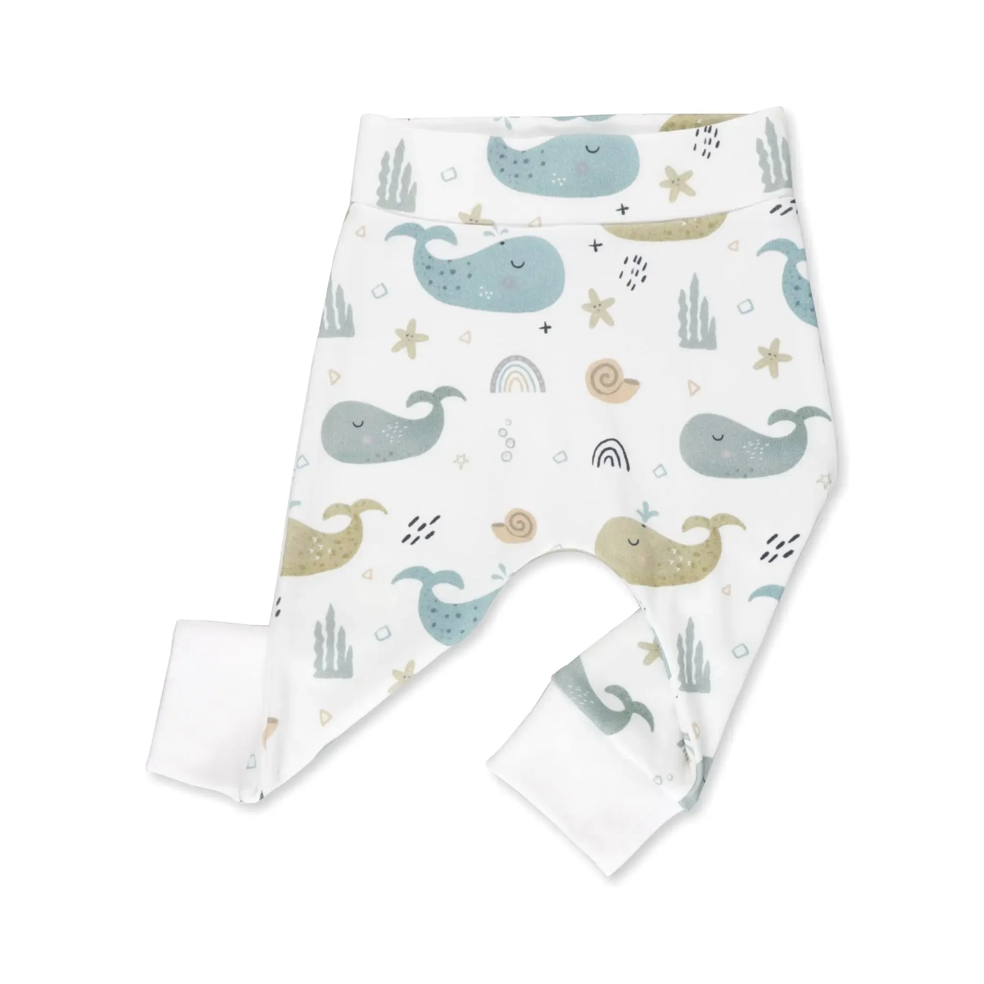 CUFF PANTS - WHALES ON WHITE