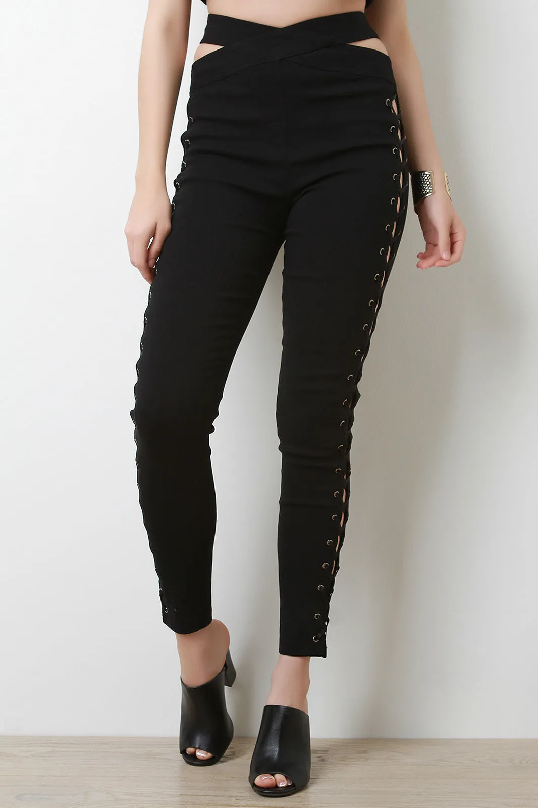 Cutout Corset Lace-Up High Waisted Pants