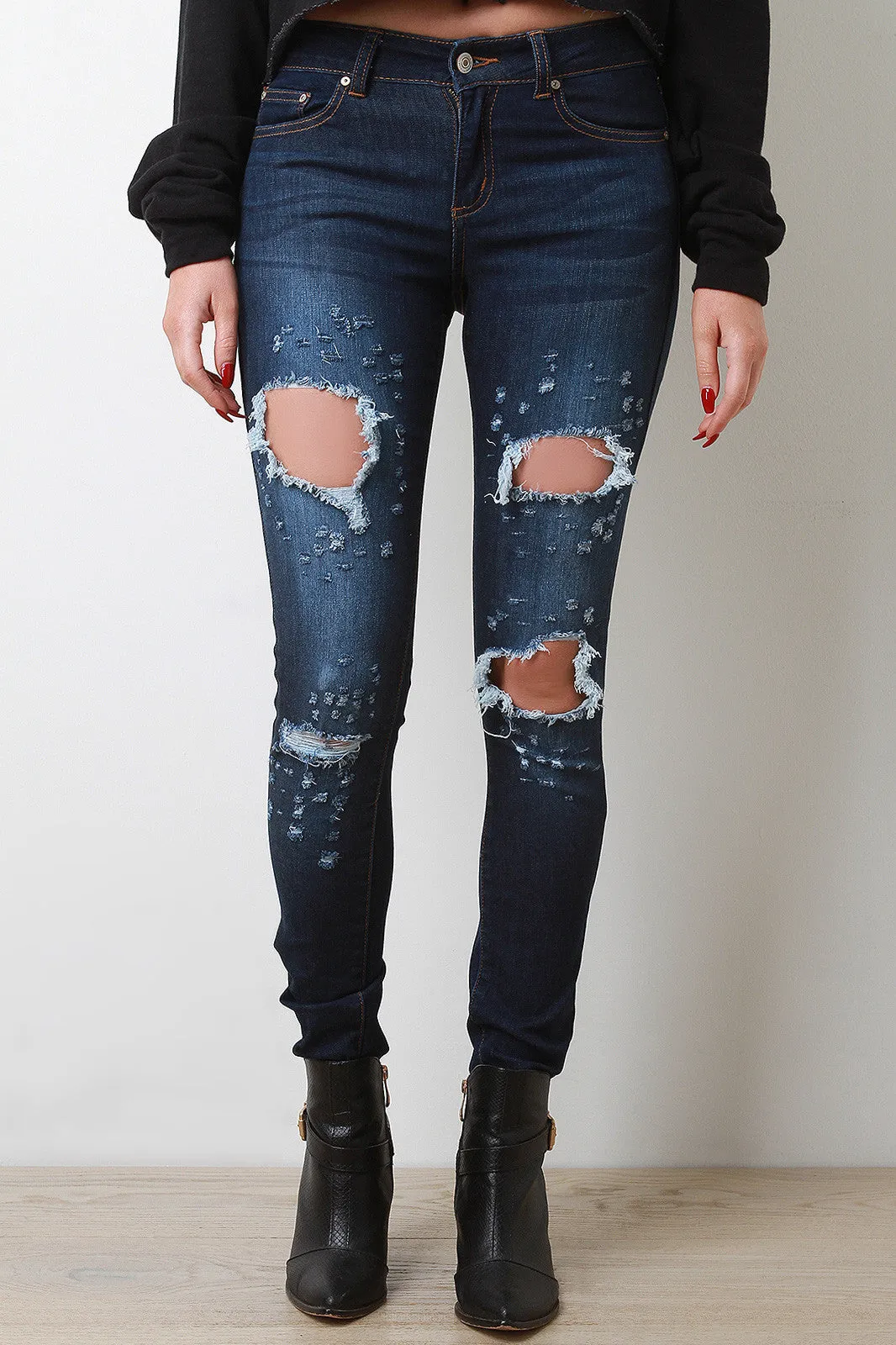 Dark Wash Distressed Accent Jeans