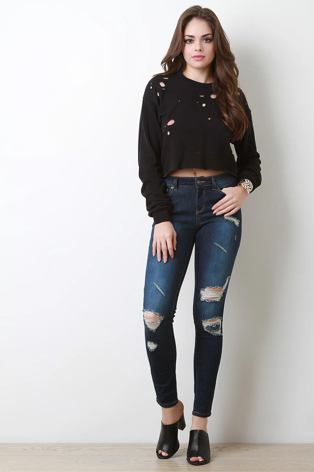 Dark Wash Distressed Skinny Jeans