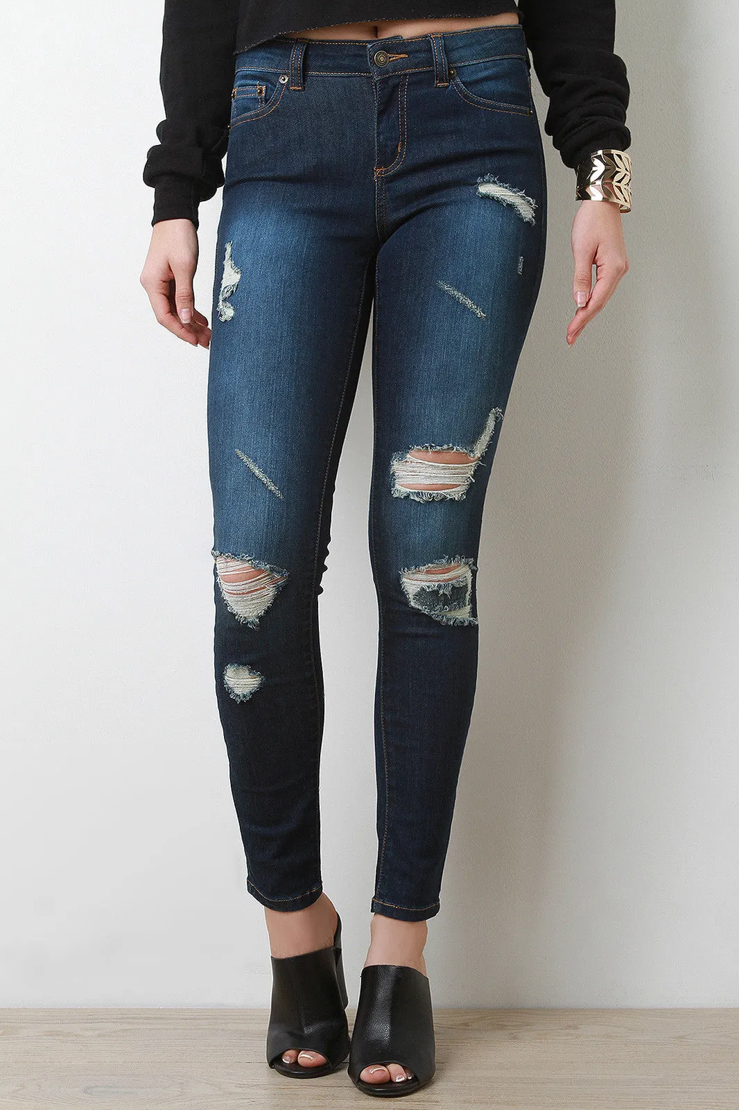 Dark Wash Distressed Skinny Jeans