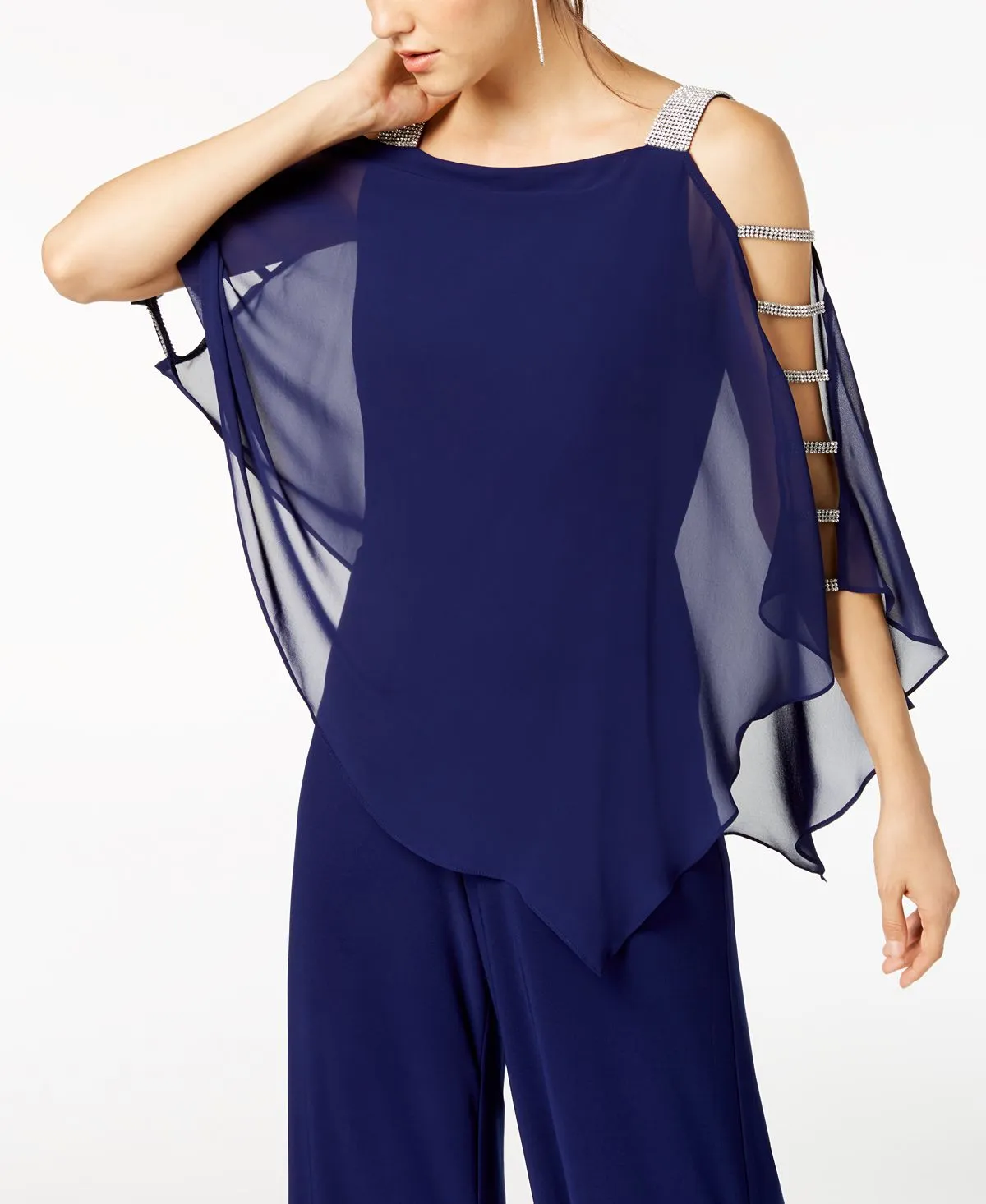 Embellished chiffon jumpsuit with overlays MSK, blue