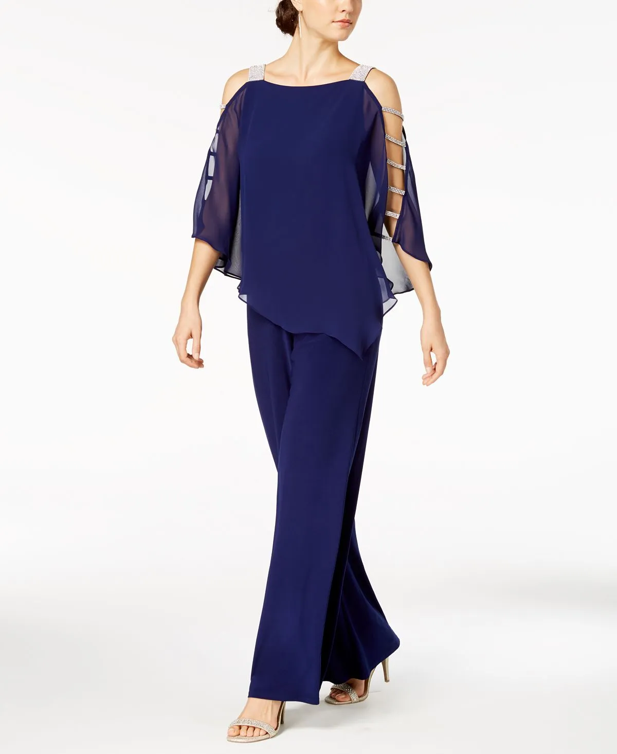 Embellished chiffon jumpsuit with overlays MSK, blue