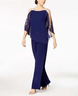 Embellished chiffon jumpsuit with overlays MSK, blue