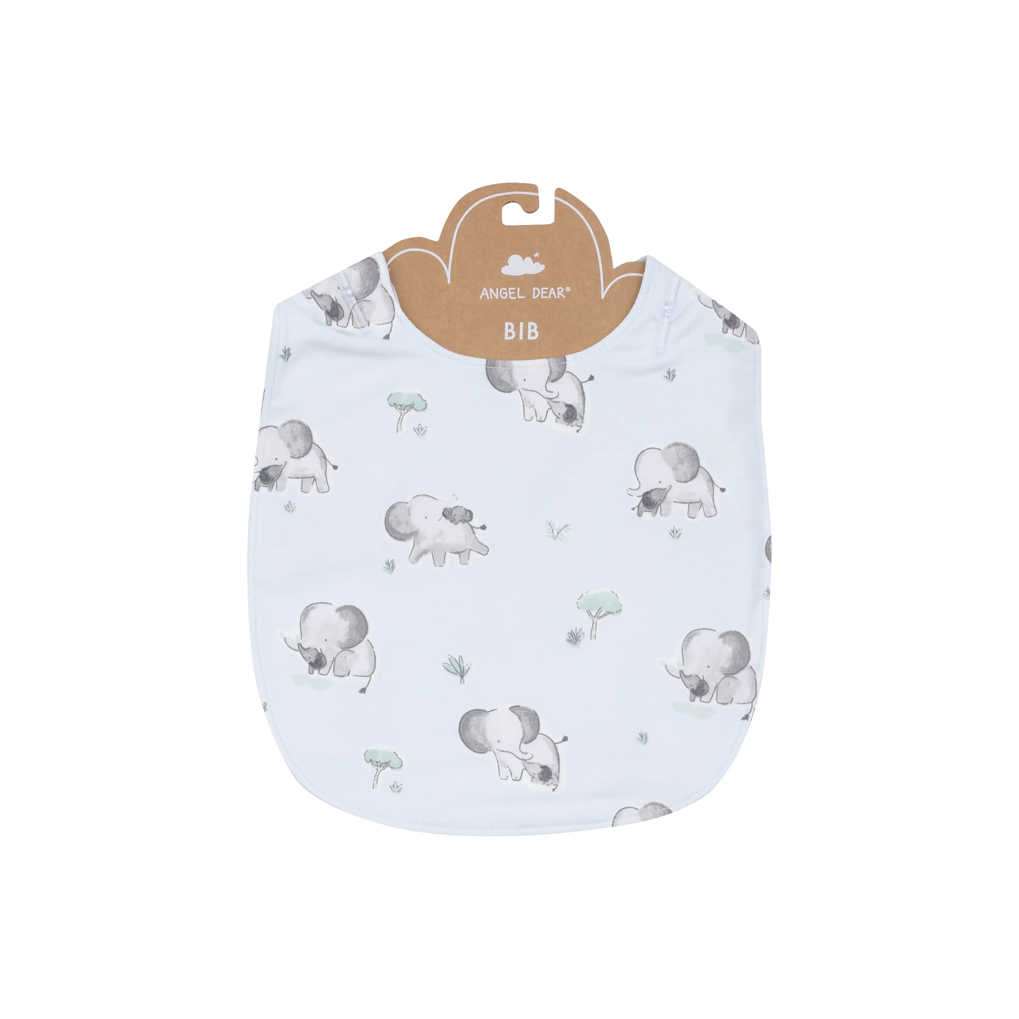 Feeding Bib - Gray Elephants - Blue