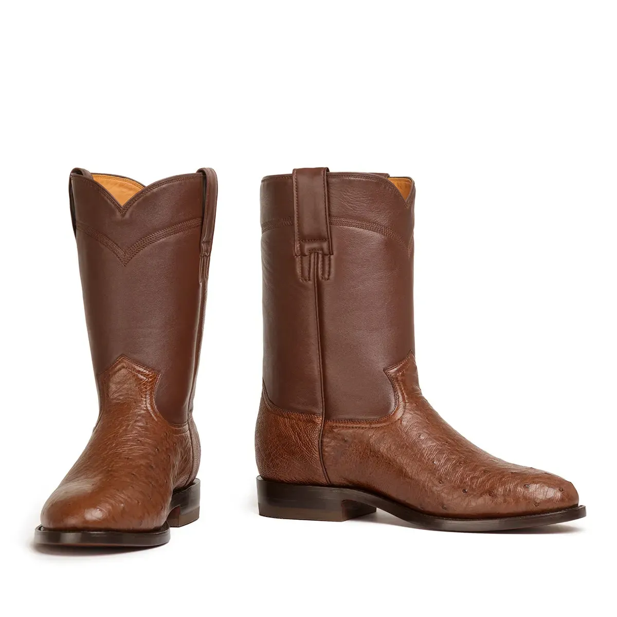 Galveston Smooth Ostrich Roper Boot - Tobacco