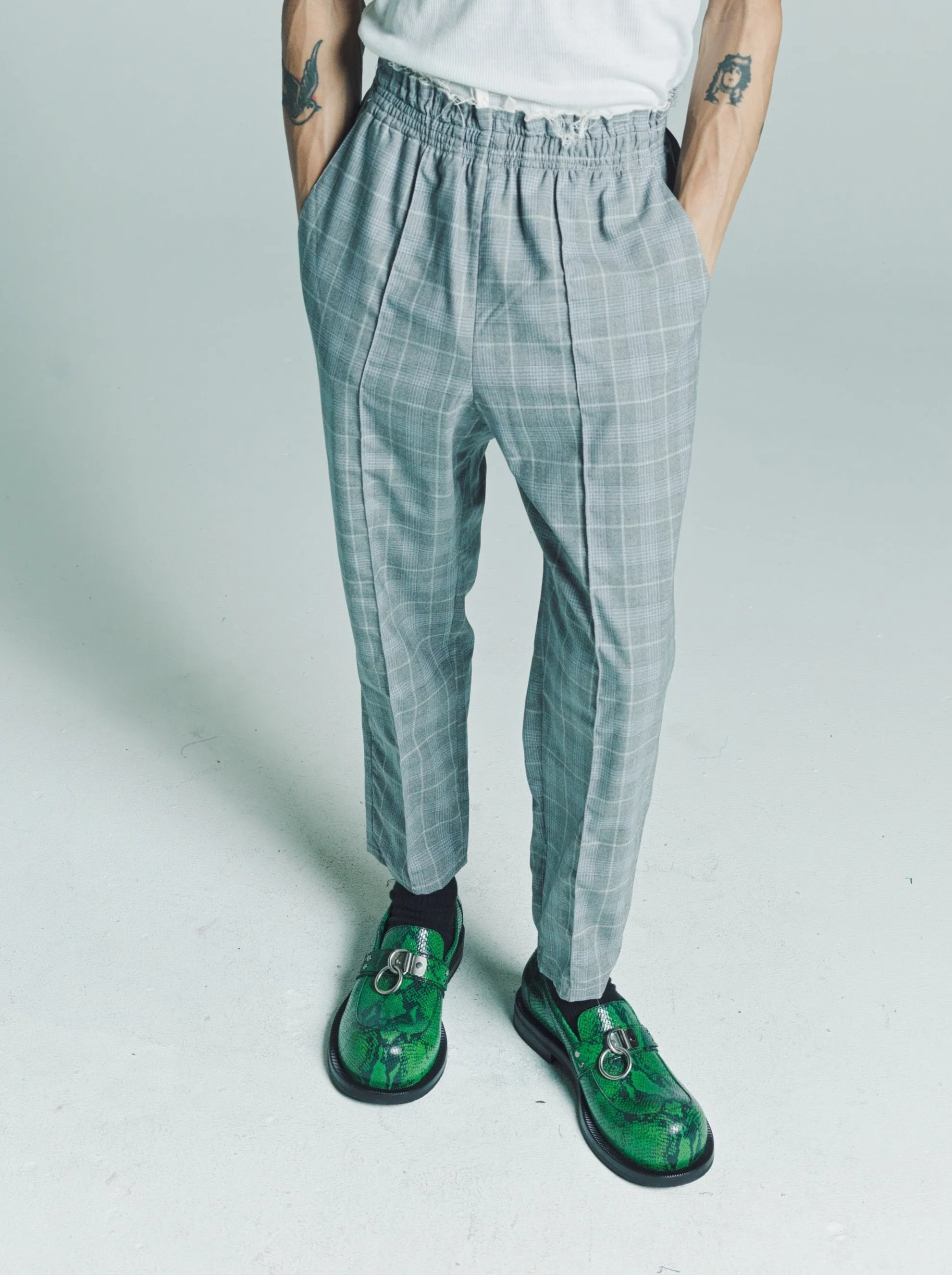 Grey Check Wool Grandma Pants