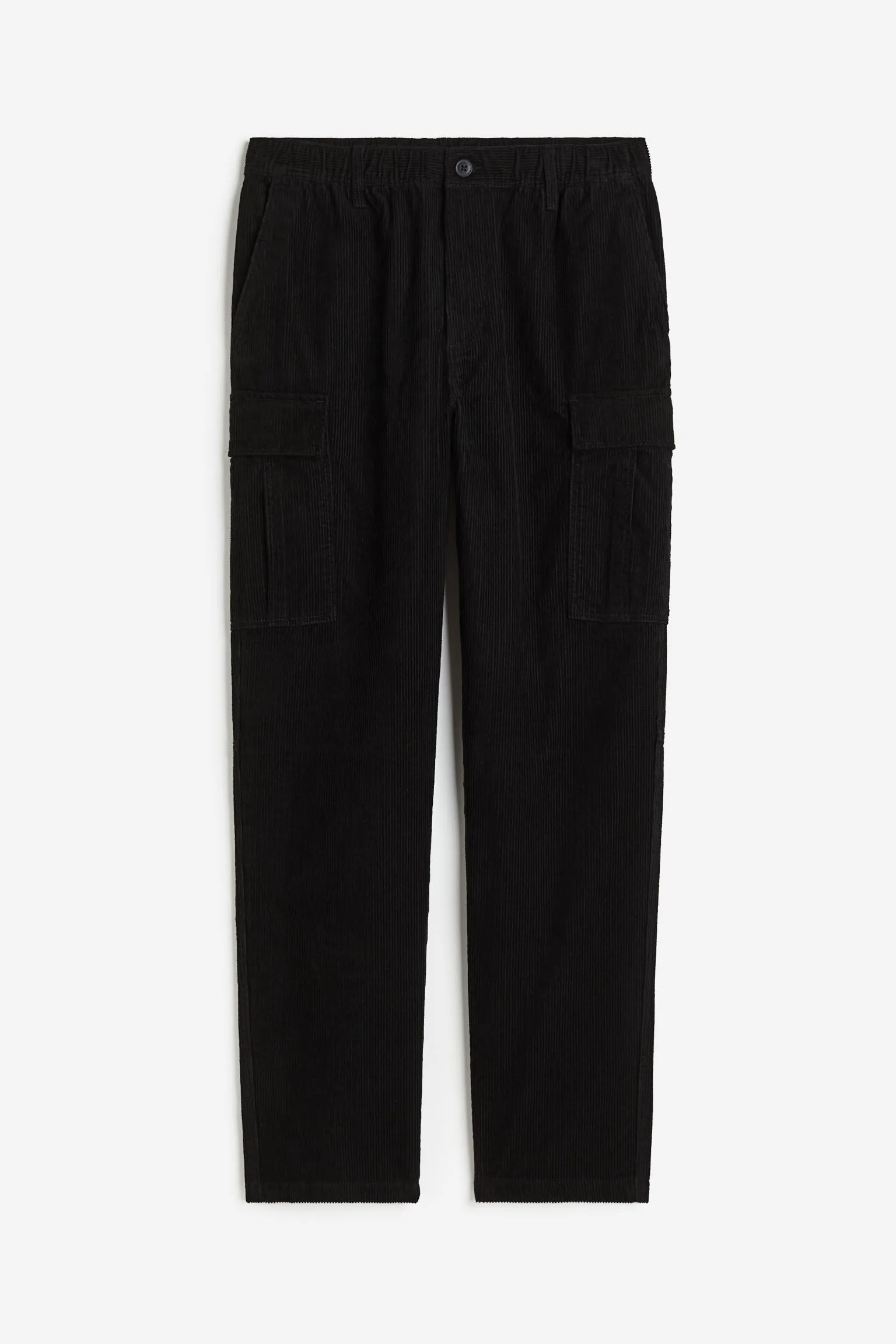 H&M Regular Fit Corduroy Cargo Pants, black