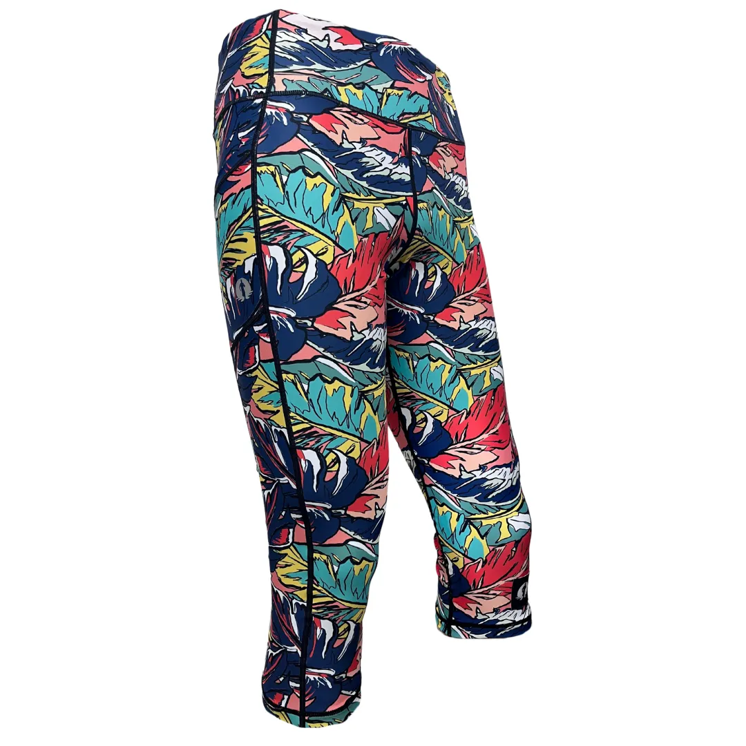 High Waist Funky 3/4 Leggings - New Leaf