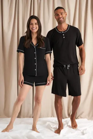 His and Hers Bamboo Short Pyjama Sets in Black