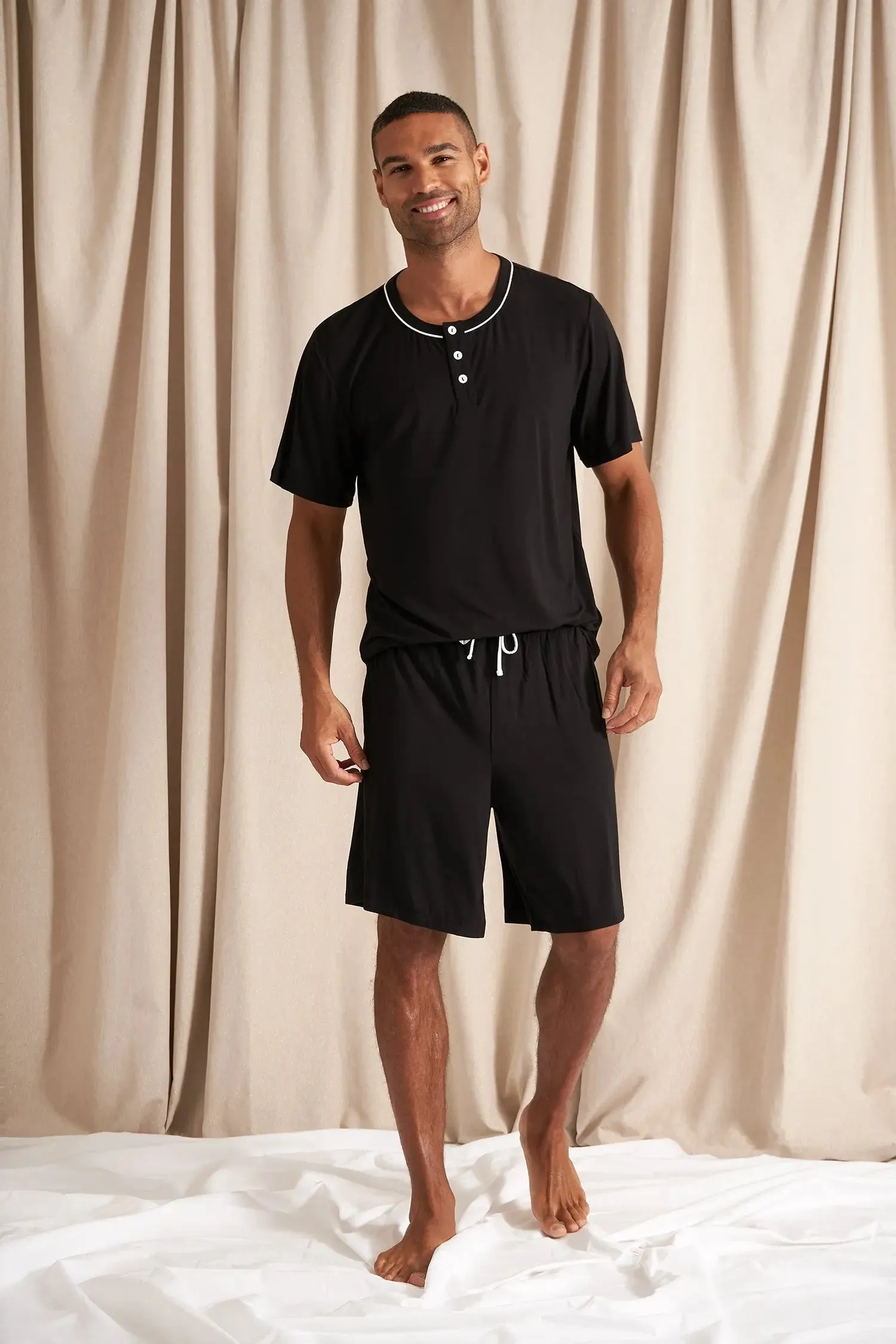 His and Hers Bamboo Short Pyjama Sets in Black