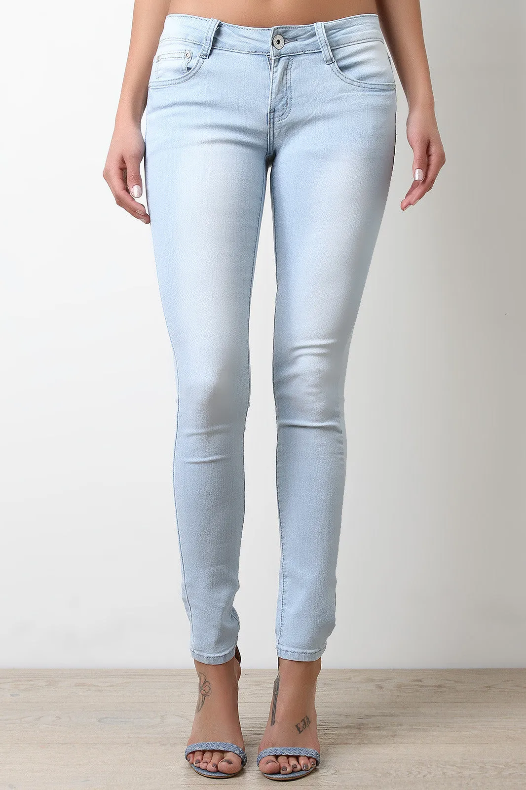 Low Rise Bleach Wash Jeans