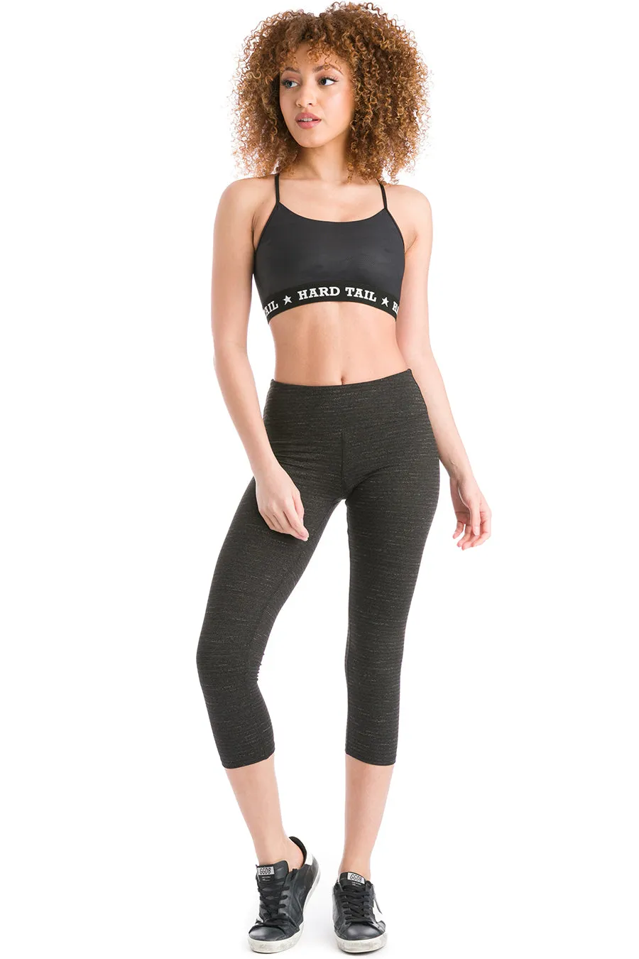 Micro Stripe Flat Waist Capri Performance Legging