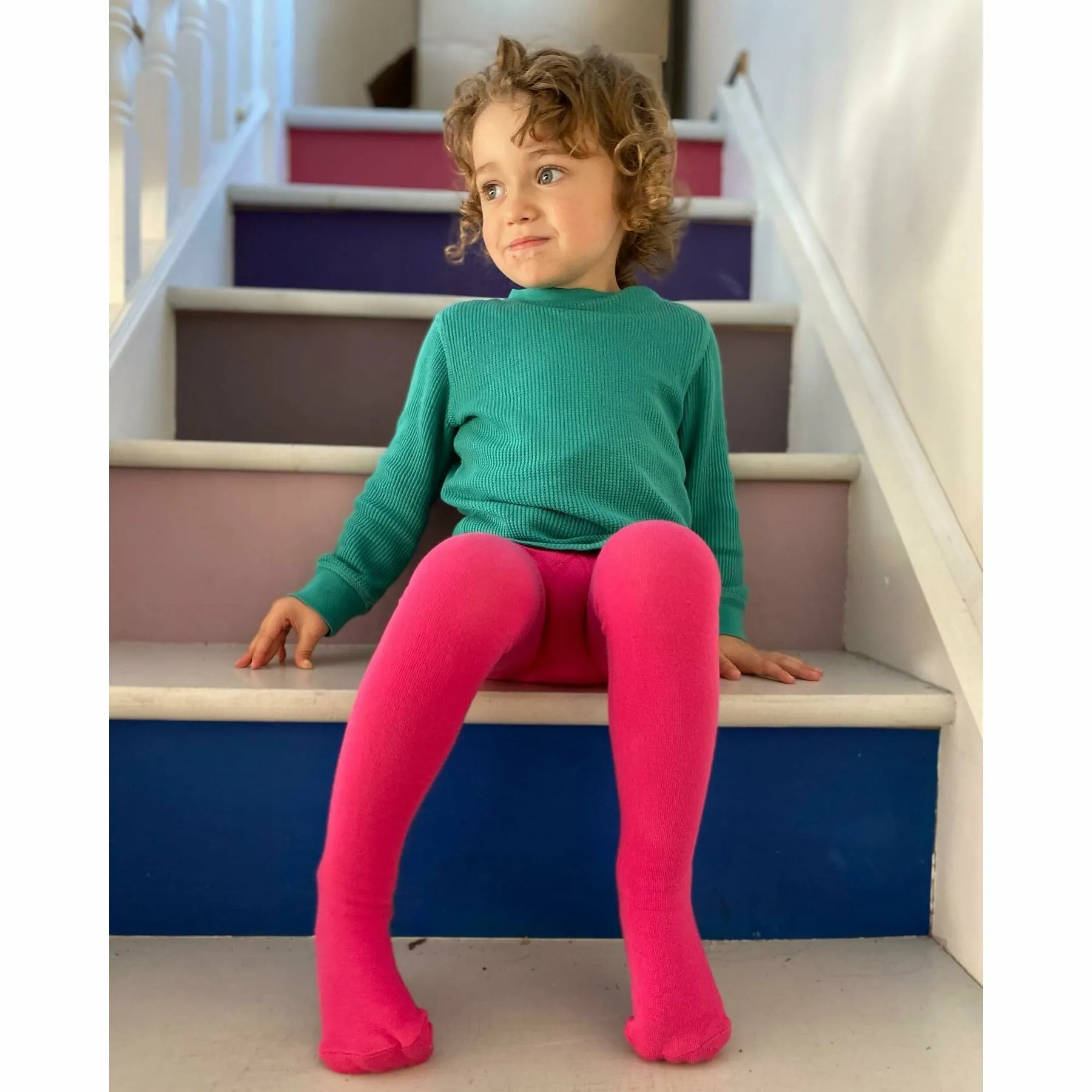 NEW SEASON Fuchsia Kid's Block Colour Tights