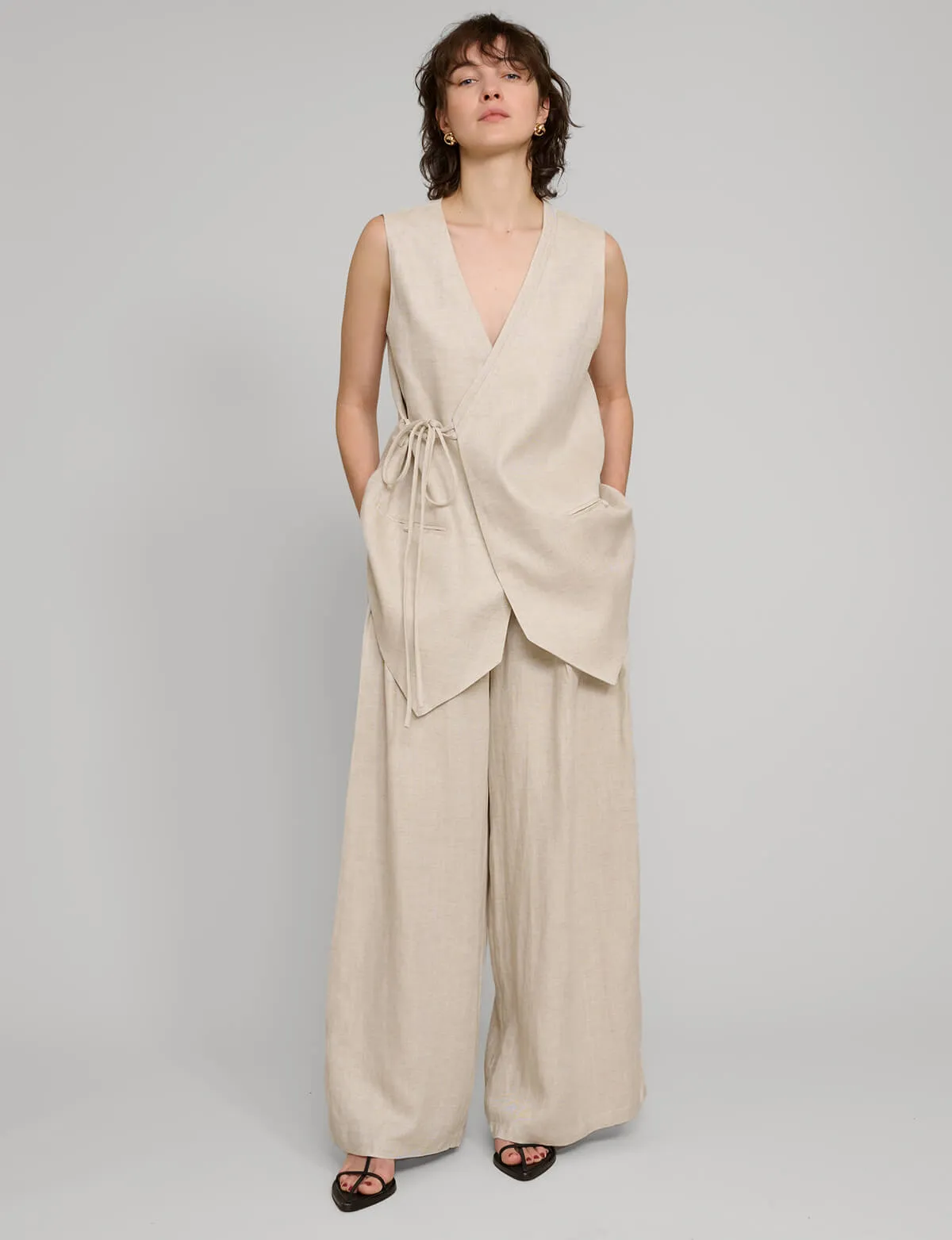 Oat Linen Wide Leg Pants