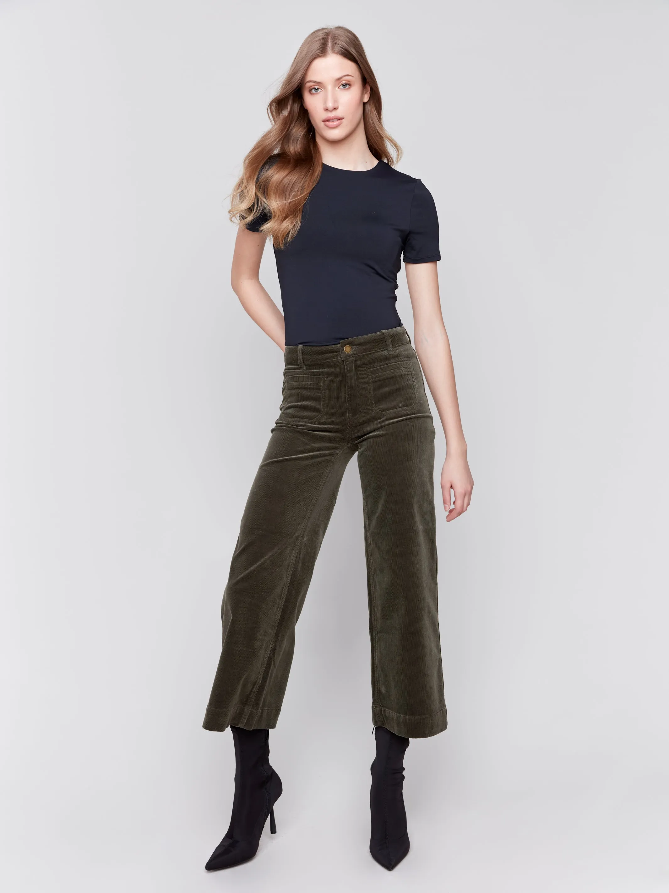 Patch Pocket Corduroy Flare Pants