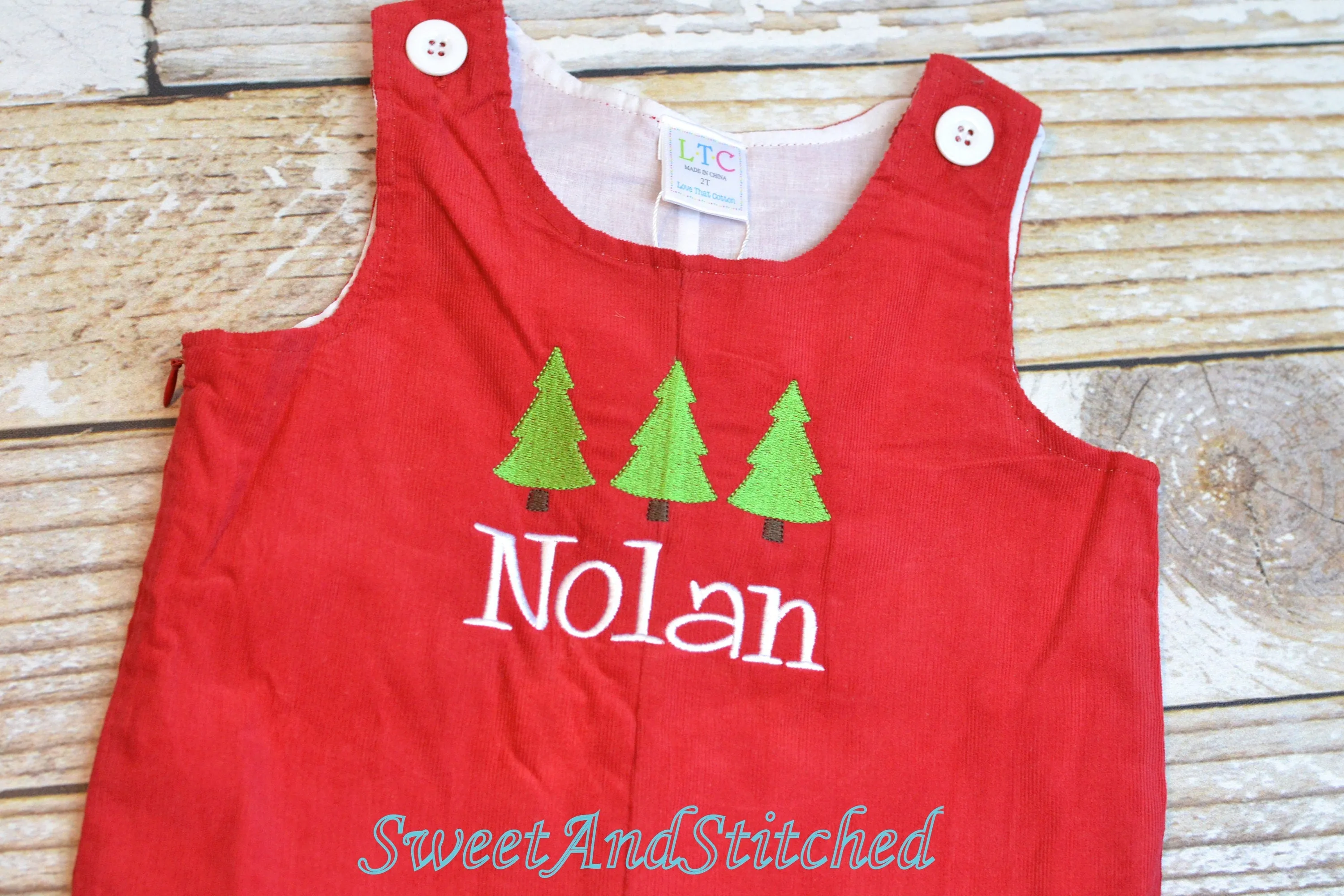 Personalized Baby Boy Christmas outfit - red corduroy monogrammed Christmas overalls, baby boy monogrammed 1st Christmas outfit personalized