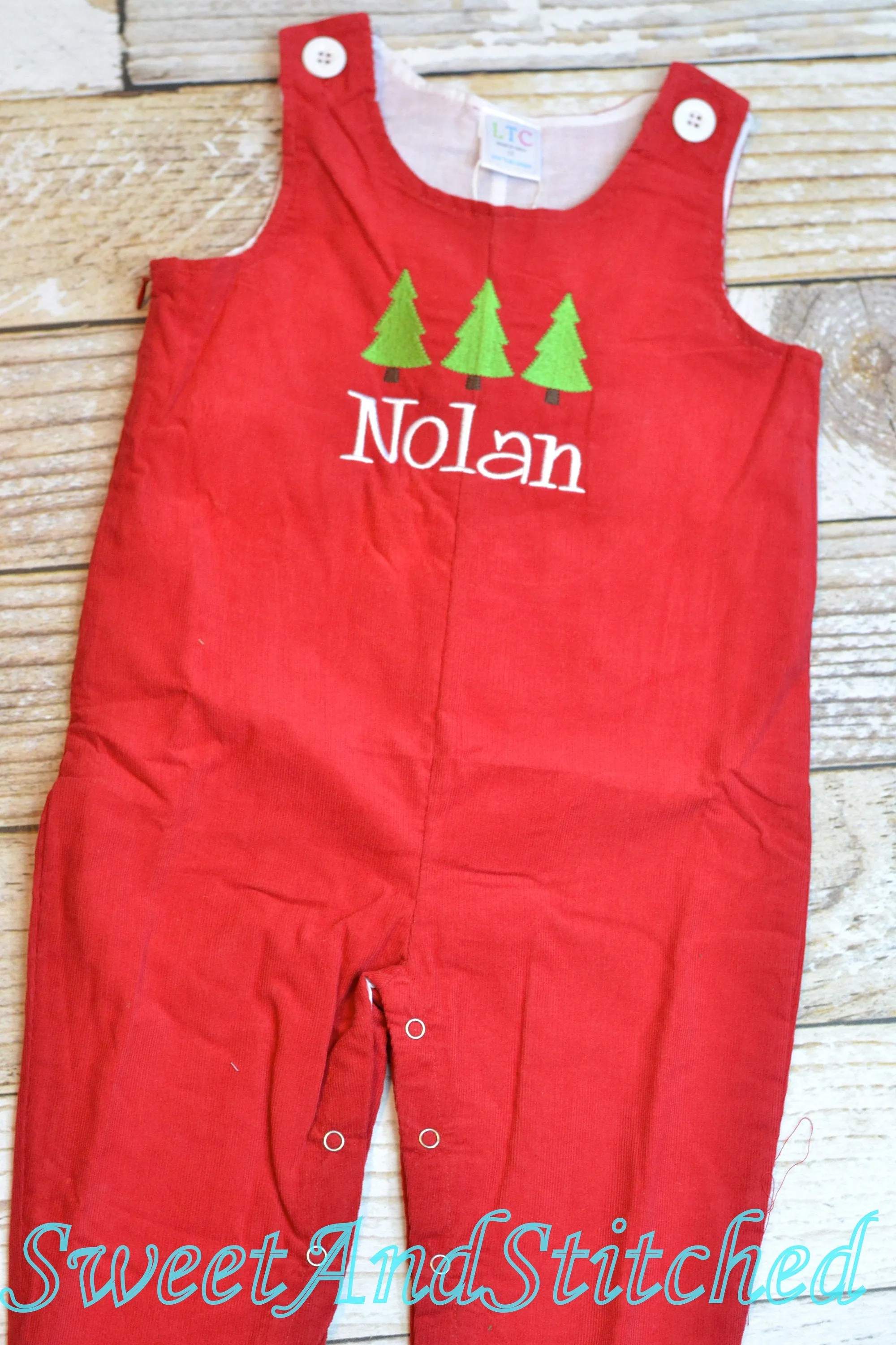 Personalized Baby Boy Christmas outfit - red corduroy monogrammed Christmas overalls, baby boy monogrammed 1st Christmas outfit personalized