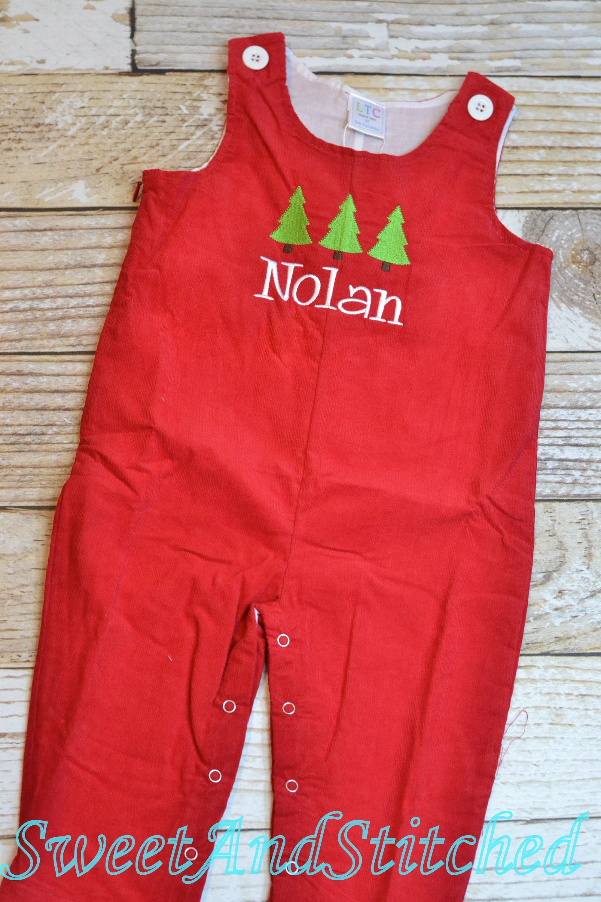 Personalized Baby Boy Christmas outfit - red corduroy monogrammed Christmas overalls, baby boy monogrammed 1st Christmas outfit personalized