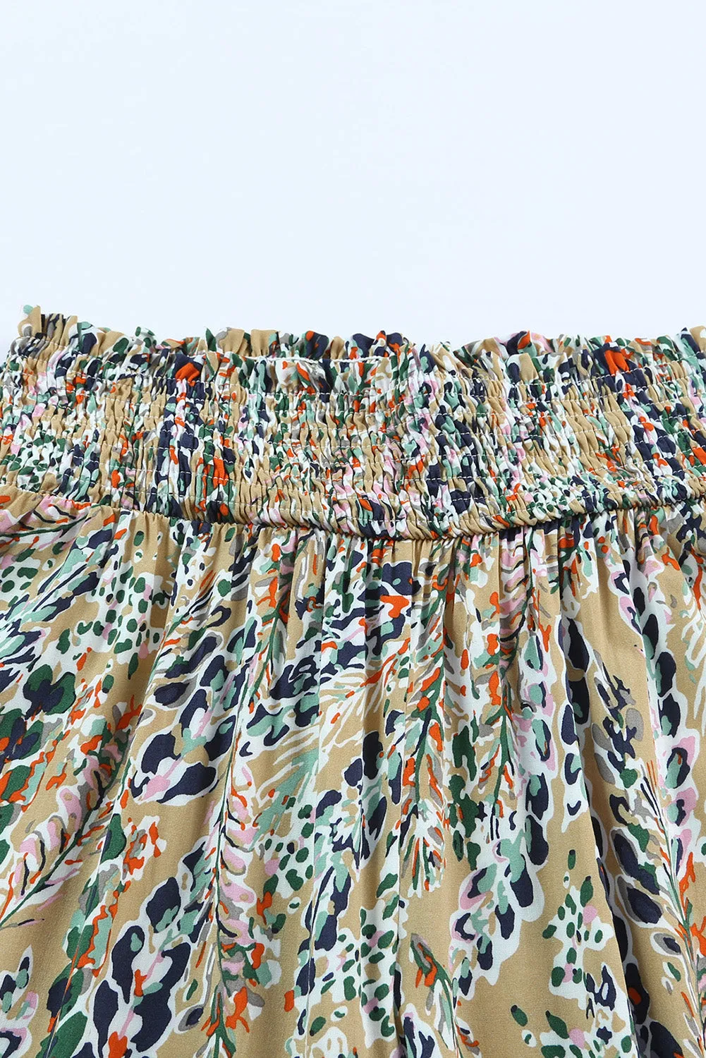 Printed Smocked Waist Wide Leg Pants