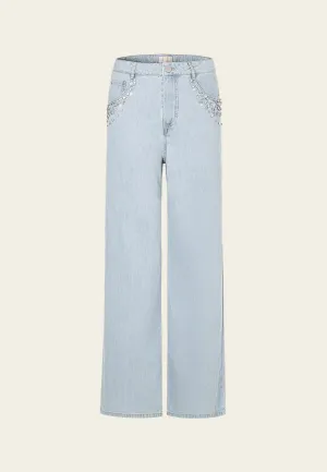 Rhinestone and Sequin Eembellished Straight-leg Jeans