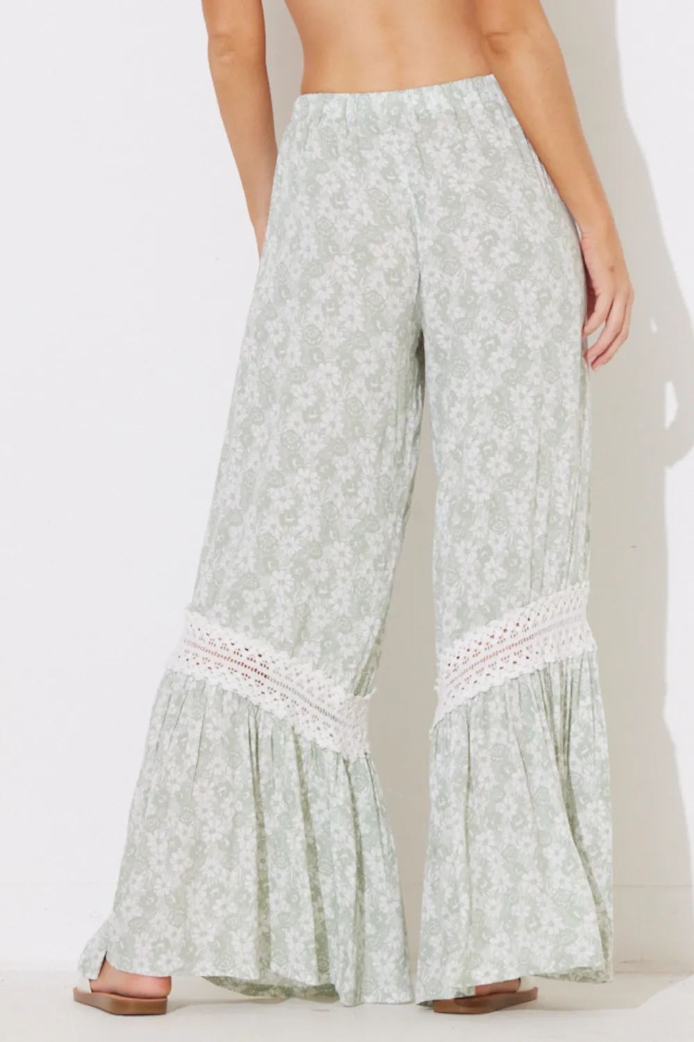 Sage & White Combo Ruffle Bottom Pants